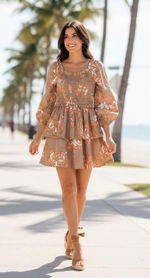 Cleobella Journee Mini Dress NWT Abstract Rose Organic Cotton Sz S Handcrafted