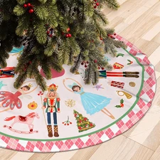 36 Pink Nutcracker Christmas Tree Skirt, Winter Holiday Xmas Decor Mat, Gift