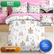 Pamnest Comforter Set Full Size Sweet Princess Castle 7 Pcs Pink Unicorn