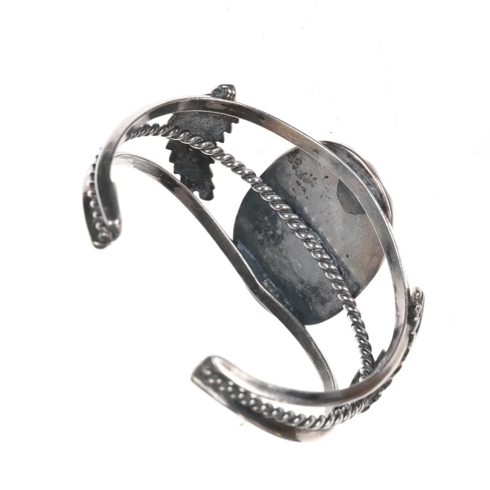 6" Vintage Native American sterling- turquoise/shell channel inlay cuff bracelet - Image 4 of 4