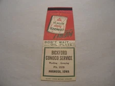 Conoco Super Motor Oil Anamosa Iowa Vintage Advertising Matchbook