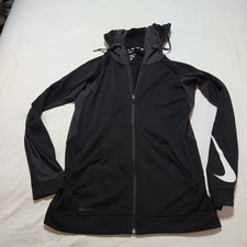 Nike Dri-FIT Full Zip Hoodie Women  s Medium Black Athletic Training Jacket Swoos