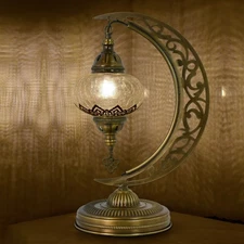 Ottoman Cracked Transparent Glass Crescent Moon Lamp 47cm Handmade with LED Bulb