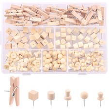 135 Pcs Wood Push Pin Thumbtacks Assortment Kit with Clips Pushpins, Wooden H...