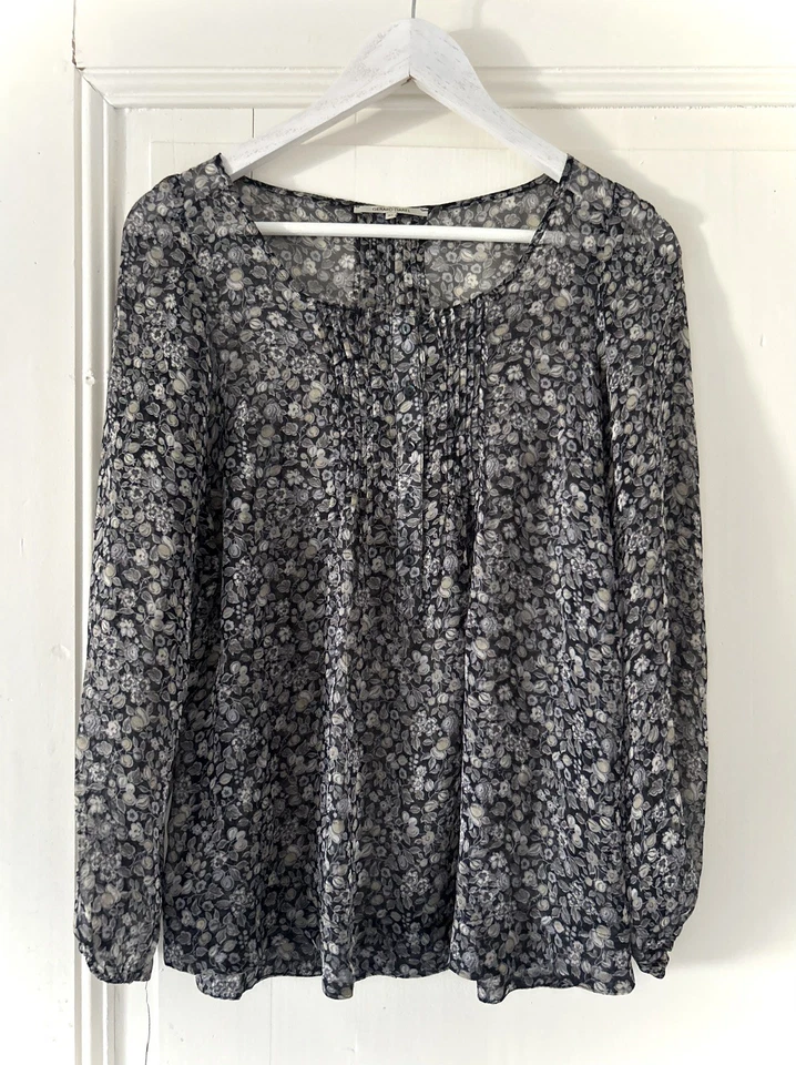 Gerard Darel 100% Silk Floral Blouse Sheer Vintage French Size 38 - Photo 3/4