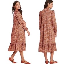 UNIVERSAL THREAD Women  s Orange Floral Long Sleeve Ruffle Midi Dress Size M