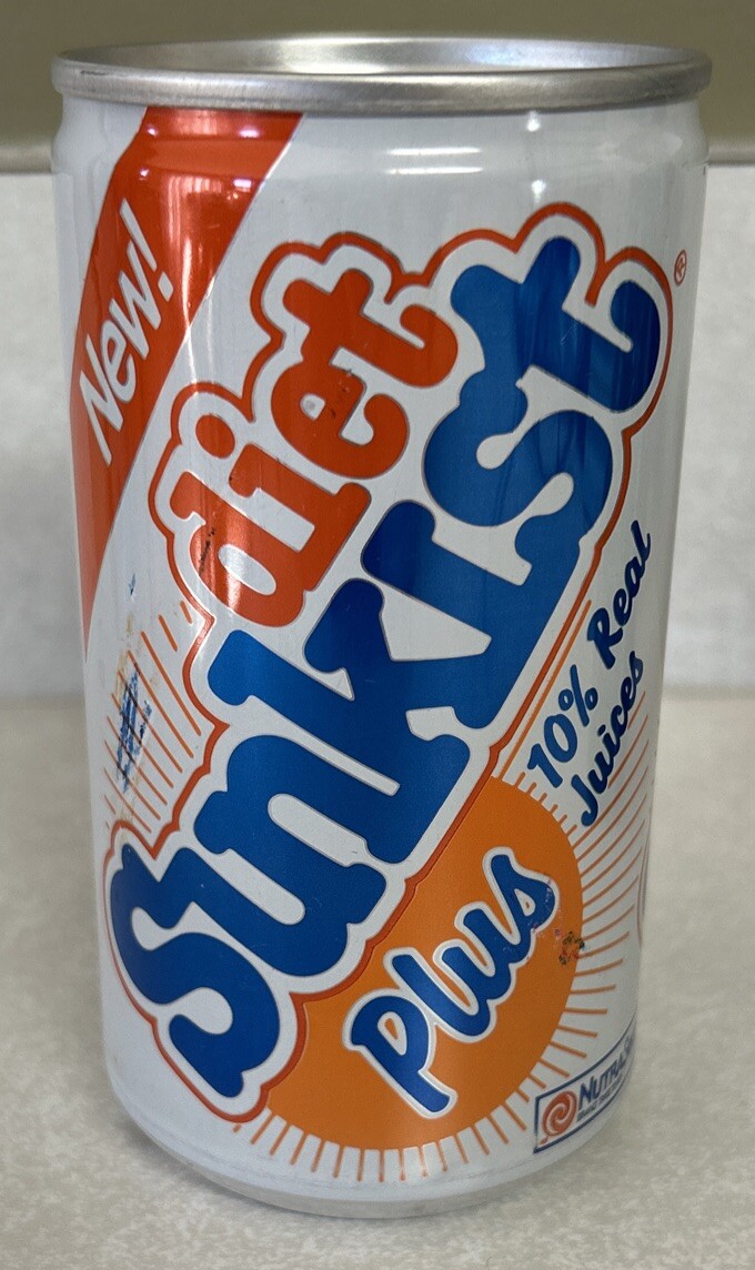 Vtg DIET SUNKIST PLUS 12oz Empty Sealed Pull Tab Aluminum Soda Can