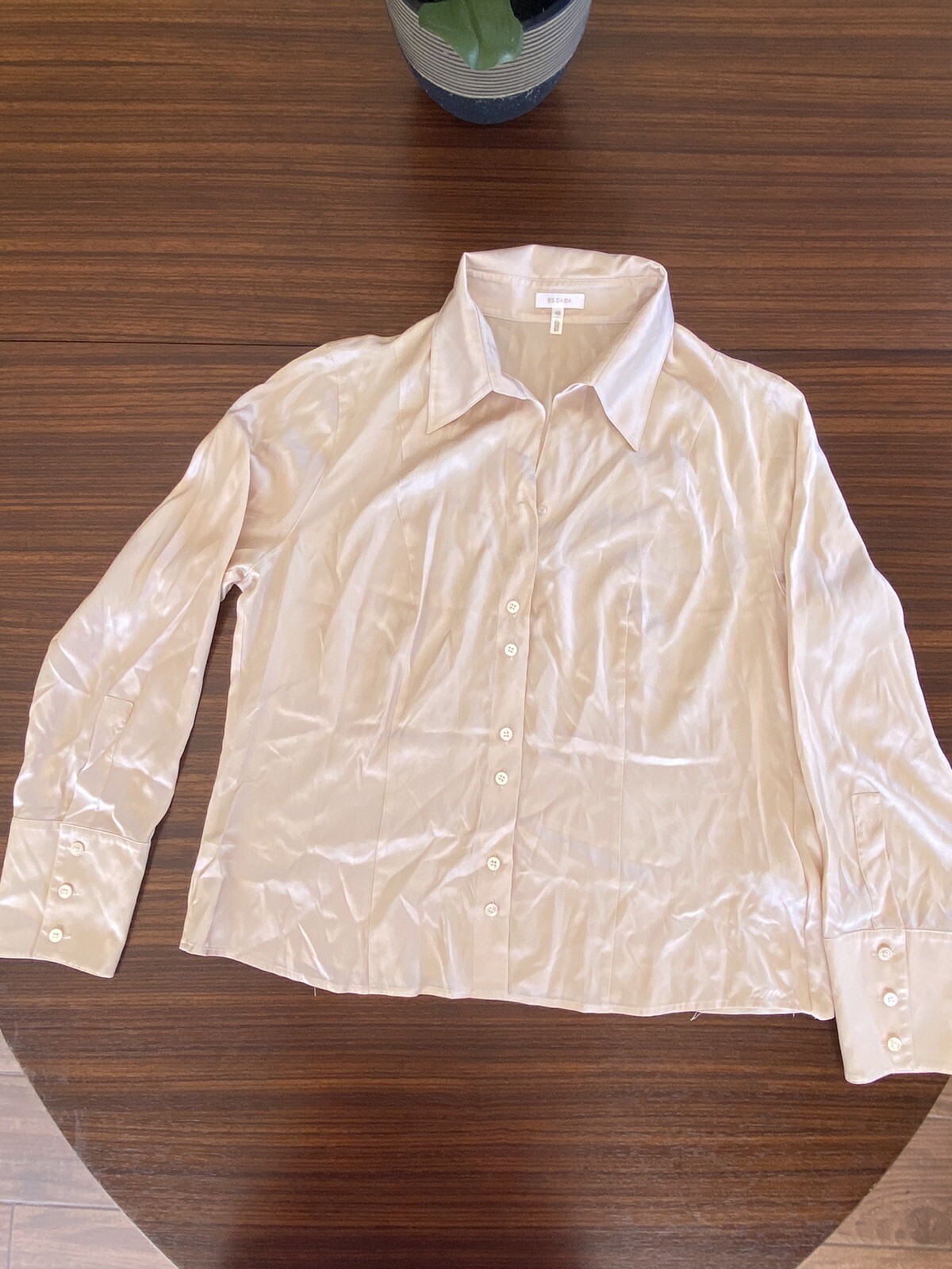 beige silk blouse long sleeve