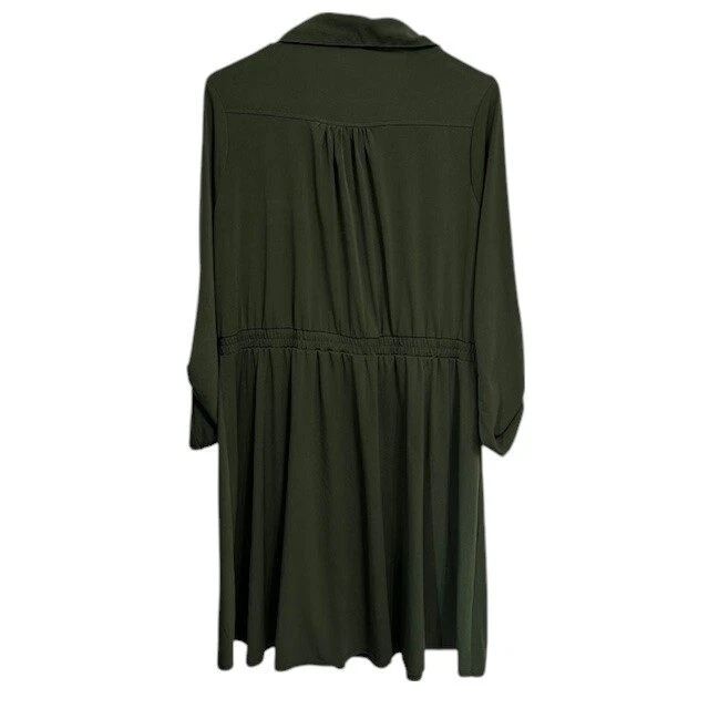 VETEMENTS Abito camicia sempre indaco verde oliva bottoni davanti cintura manica lunga taglia 1X