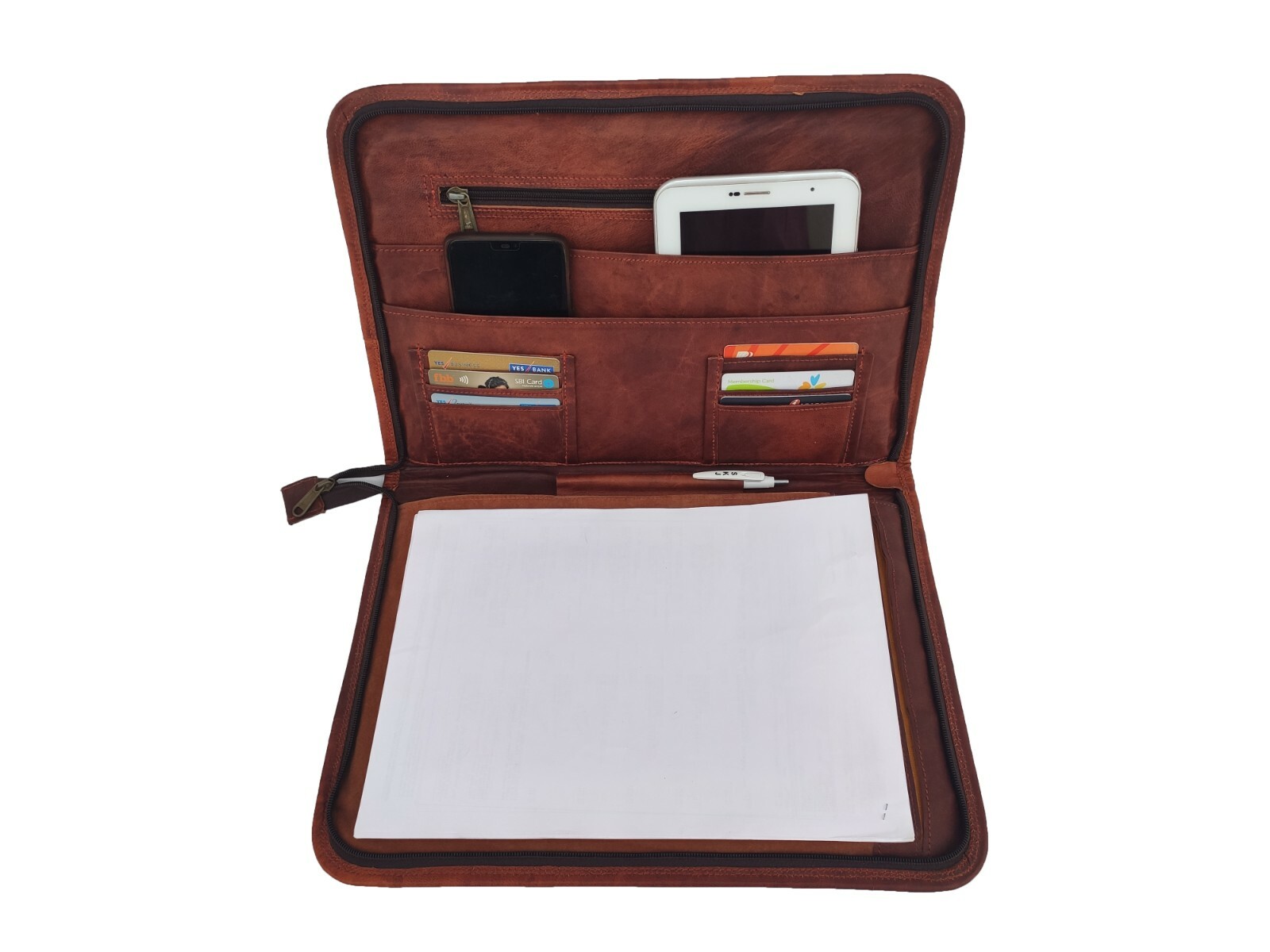 Brown Leather Portfolio Padfolio A4 Document Case Folder Business Executive Bags