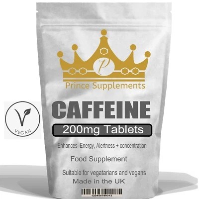 PRINCE SUPPLEMENTS Caffeine Tablets 200mg Energy boost, alert, weight loss pills 200 capsules diet