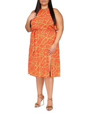 Michael Michael Kors Plus Size 3X Chain-Neck Slit-Front Dress Orange MSRP $175