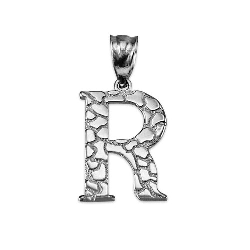 Sterling Silver Nugget Initial Pendant Necklace - Picture 62 of 78