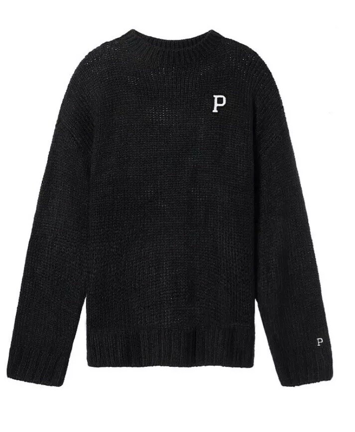 NEW Victorias Secret Pink Boyfriend Sweater Black Oversized -Large