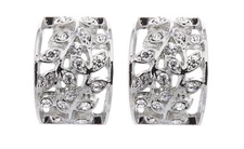 CLIP ON EARRINGS - silver stud earring with clear crystal leaves - Verity