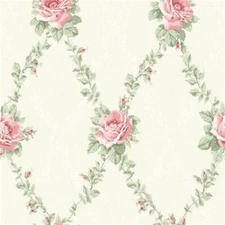 Rose Lattice Wallpaper on Soft Sage Green FS50811
