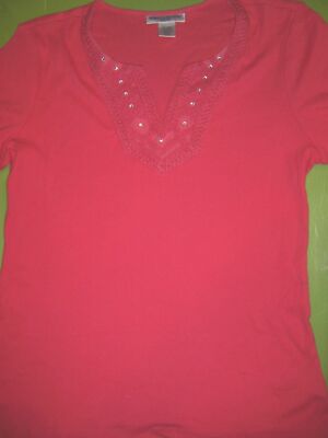 NWT REBECCA MALONE Orange s/s Embellished Cotton Top - SIZE PETITE LARGE