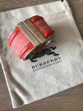 $425 BURBERRY SPRINGHILL Hinged Cuff Bracelet Briddle Leather Orange Red  Used
