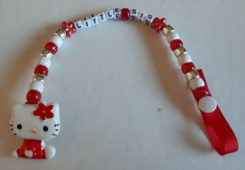 BABY GIRL  HELLO KITTY PERSONALISED PACIFIER HOLDER/ DUMMY CLIPS  - Picture 1 of 2