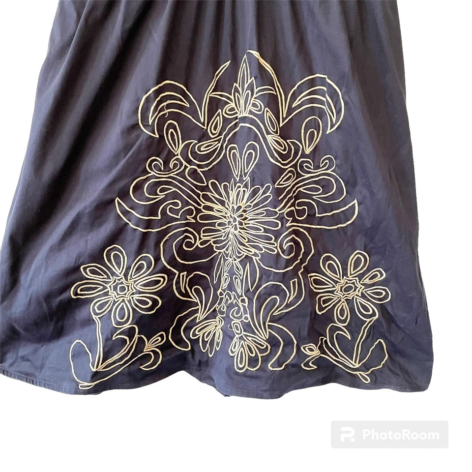 EShakti темно-синий цветочный вышитый трапециевидный vneck платье размер 10 M - Изображение 2 из 4