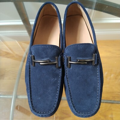 Tods TOD'S Blue Suede Leather Double T Slip On Loafers Men's Size