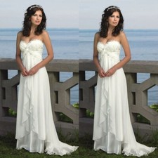 White Ivory Elegant A-Line Sweetheart Chiffon Wedding Dresses Appliques Beaded