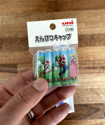 Mitsubishi Uni - 4x SUPER MARIO PENCILS (B) + ERASER + TOPPERS - Japanese Lot - Foto 4 di 7