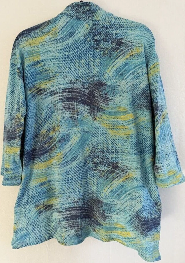 Onque повседневный женщин куртка большой синий многоцветный кнопка 3/4 рукав карманы хлопок - Изображение 2 из 4