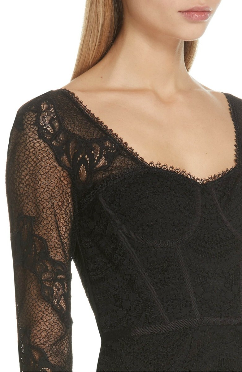 JONATHAN SIMKHAI Black Sheer Lace Corset Bustier Bodycon Cocktail Dress 2 =  XS | eBay
