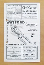 WATFORD v COVENTRY CITY Reserves Comb Cup 1948/1949 Fair/Good Football Programme