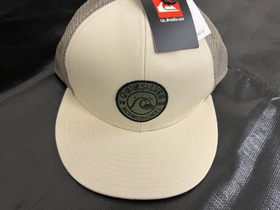 QUIKSILVER Stone White Circle Patch Logo Trucker Mesh Hat Cap Snapback Brim NEW