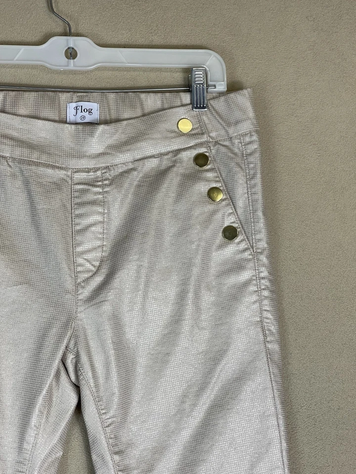 Pantalones Bevy Flog para mujer 29 plateados acampanados pierna tiro medio elásticos ajuste regular Foto 3 de 4