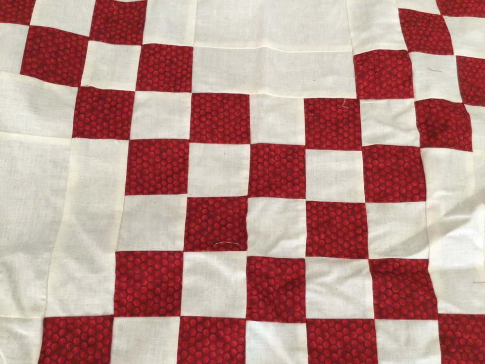 Handmade 76x86” Irish Chain Quilts Top  Red Of White Background - Image 2 of 4