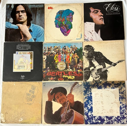 Lot of 9 LPs - Beatles Sgt Pepper, Dylan, Led Zeppelin, Who, Love Forever, Elvis