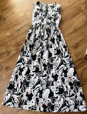 1960"s Vintage Black  White Mod Print V-Neck Maxi Dress-S/M