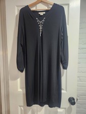 Michael Kors Dress Womens 2X Black Lace Up Chain Trim Tunic edgy