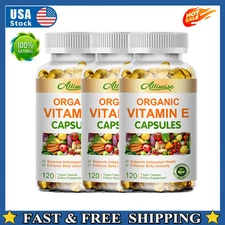Organic Vitamin E Capsules Supplement for Hair Skin Nail Face Eye Health Vegan