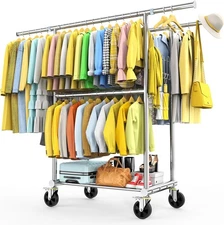 100% Stainless Steel Heavy Duty Clothes Rack Load 960LBS, Three Rods Clothing Ra