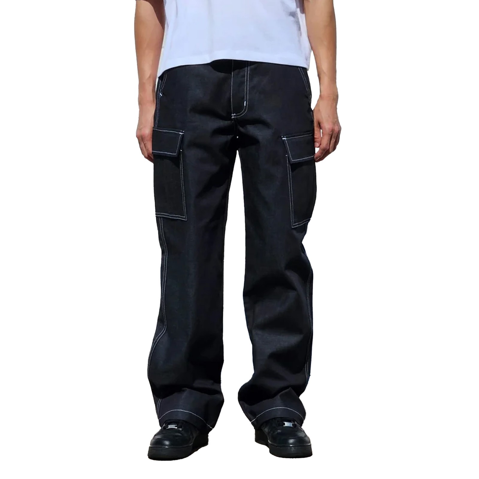 Mens Baggy Utility Workwear Cotton Blend Multi Pocket Denim Cargo Pants 10590₽