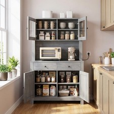 63" Tall Kitchen Pantry Cabinet with Drawers, Hutch Cabinet with Microwave Stand