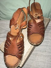 Vintage 70 s Connie Boho Hippie Platform Wedge Sandals, Size 8 1/2