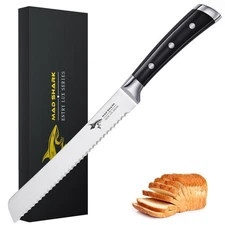 MAD SHARK Bread Knife 8 Inch Pro Serrated Bread Cutter,German High ... Fast Ship