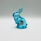 Fenton Bunny Rabbit Figurine Ears Up Mini 2.75" Aqua Blue Vintage Art Glass