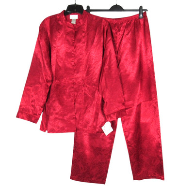 NWT AMANDA STEWART Red SATIN Button CHINESE Paisley LOUNGE PAJAMA SHIRT/PANT M