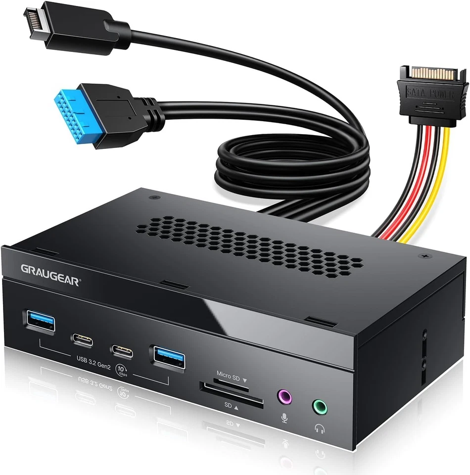 5.25 Inch 10Gbps USB 3.2 Front Panel Hub with SD/microSD Reader & Audio Ports - Immagine 3 di 4