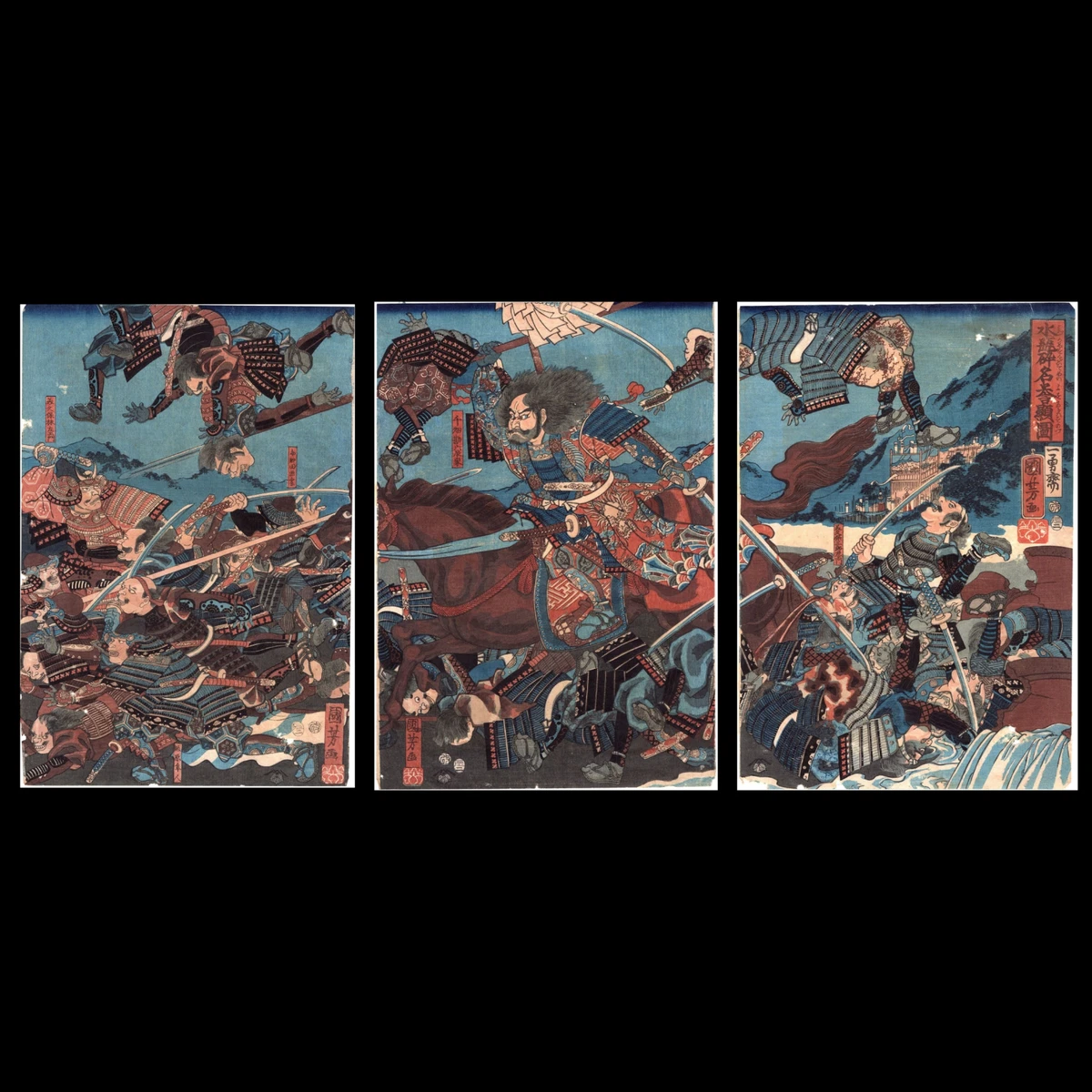 版画斉火観兵式之図三枚綴り [B28041] 日本三联画古董印花| eBay