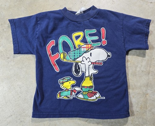 Snoopy Golf Print Charlie Brown Vintage 90s Kids Toddler Shirt 2T
