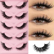 5 Pairs Faux Mink Cat Eye Lashes Natural Long Manga Winged Fake Eyelashes