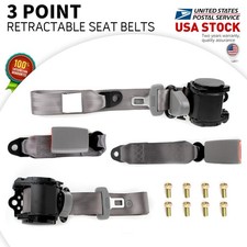 2pcs Universal Gray 3-point Retractable Seat Belt Adjustable Safety Belt Kit