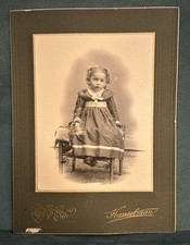 Antique Cabinet Card Photo-Young Girl in Dress Sitting on Chair 5 3/4 x 4.25